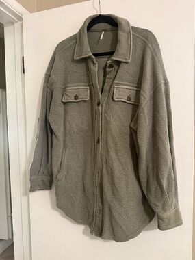 Free People Olive Green Fleece Shacket